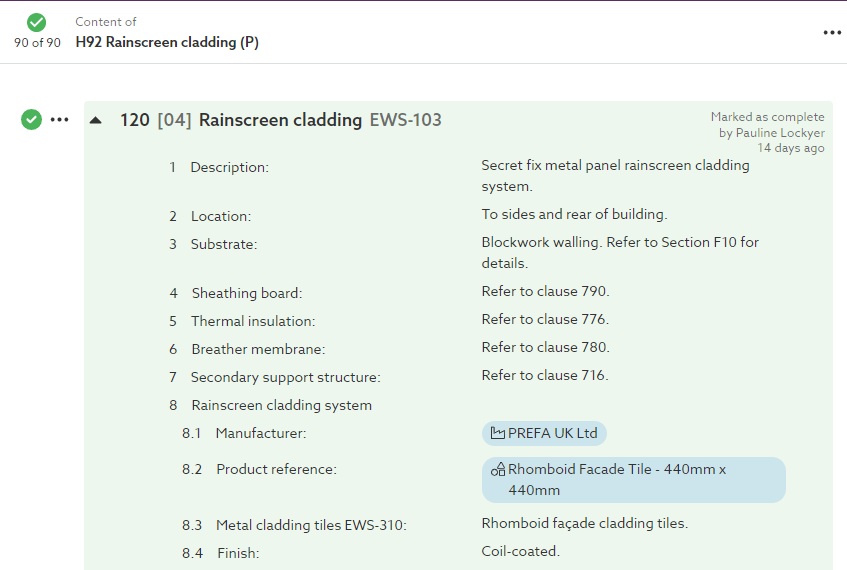 NBS sample specifications Uniclass or CAWS classification NBS