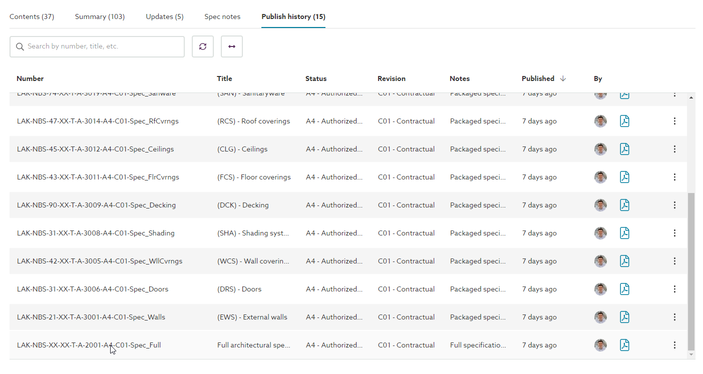 NBS sample specifications Uniclass or CAWS classification NBS