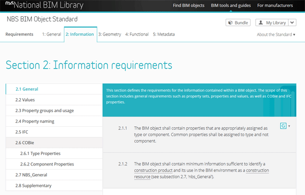 Fig 1.2 – A focus on IFC structures in the NBS BIM Object Standard