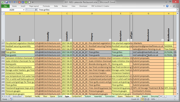 Figure 8 – The “Type” worksheet within a typical COBie spreadsheet