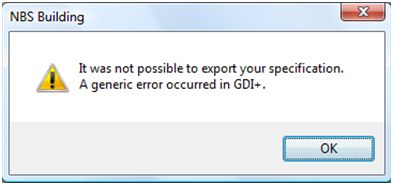 It was not possible to export your specification error message.