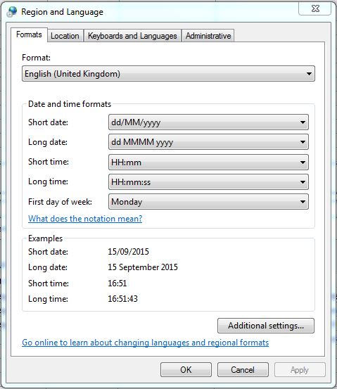 Region and Language settings for Windows Vista/7