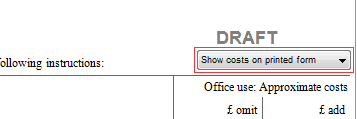 Show costs on printed form drop-down