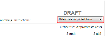 Hide costs on printed form drop-down