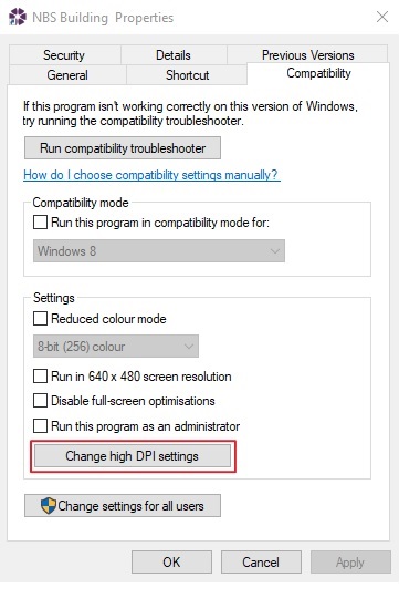 Change high DPI settings