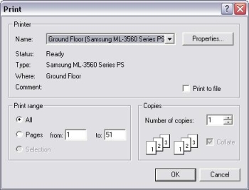 Screen-shot of the print settings