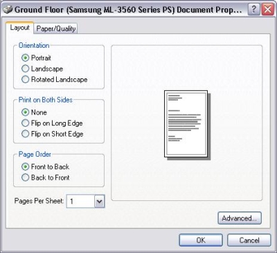 Screen-shot of the print properties
