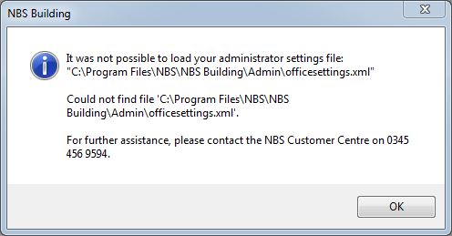 it was not possible to load your administrator settings file nbs