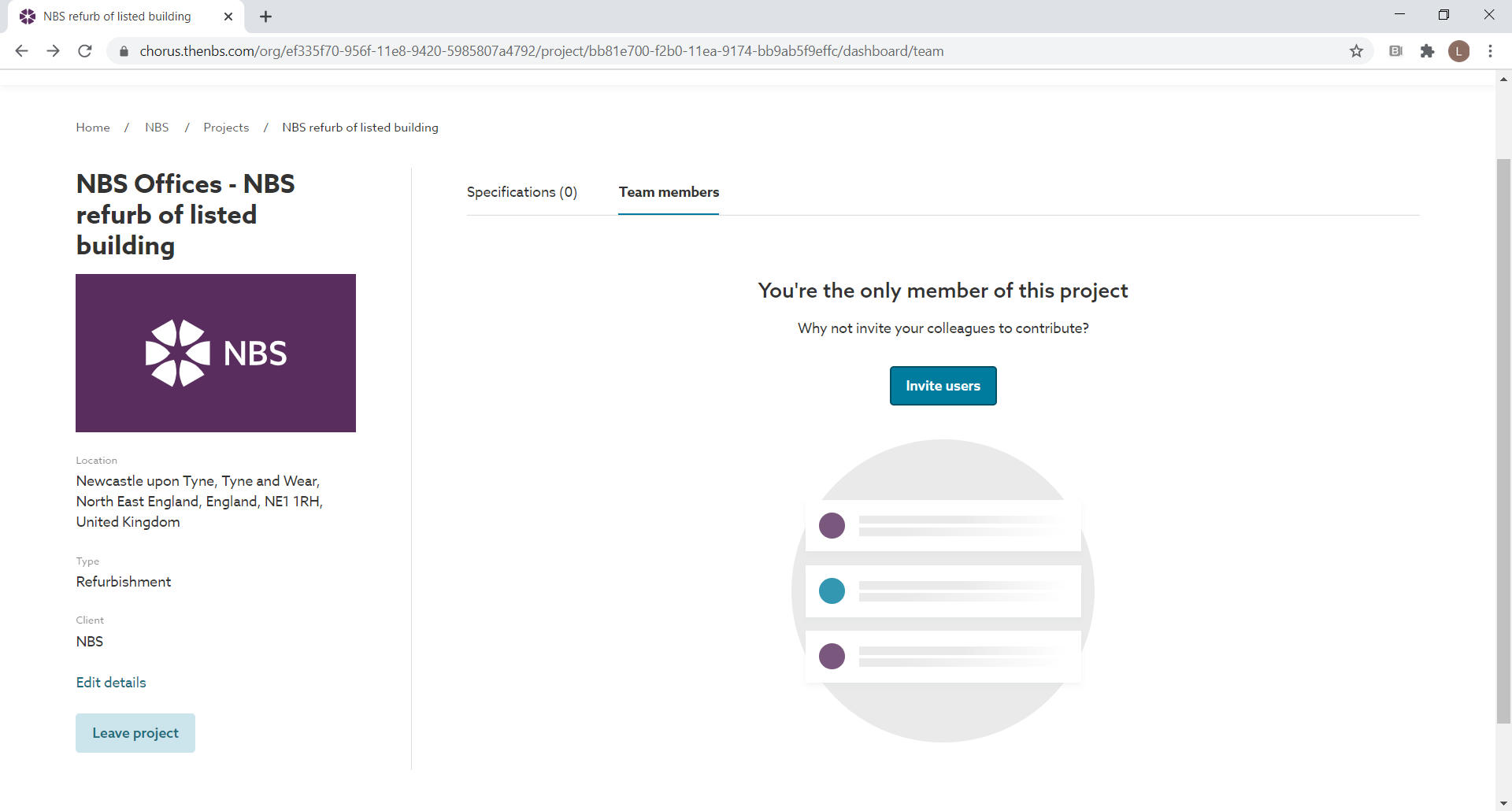 NBS being displayed within a web browser
