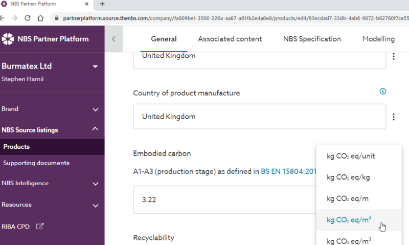Enter the embodied carbon value with the correct unit