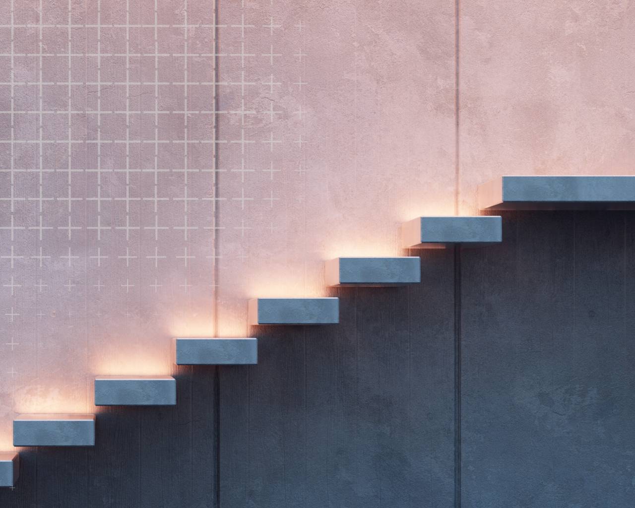 modern floating concrete stairs with uplighting