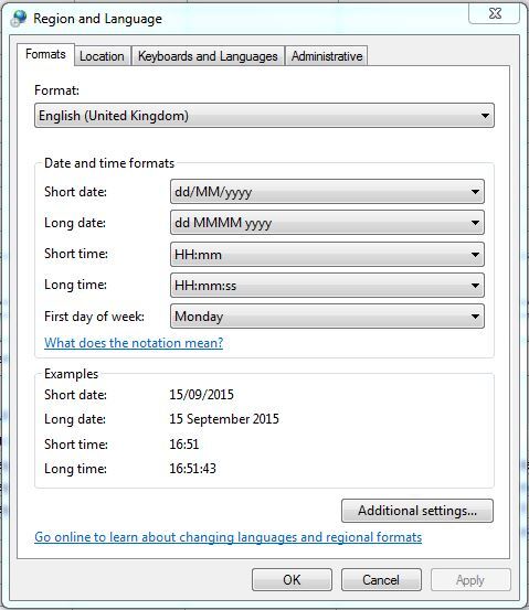 Region and Language settings for Windows Vista/7