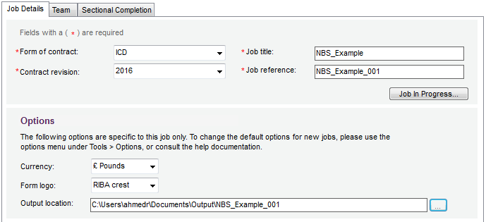 Job details tab