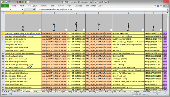 Figure 10 – The “Contact” worksheet within a typical COBie spreadsheet
