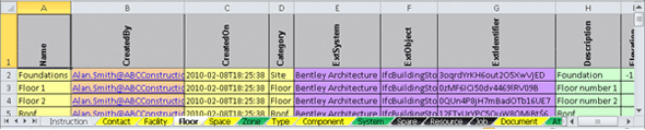 Figure 7 – The “Floor” worksheet within a typical COBie spreadsheet